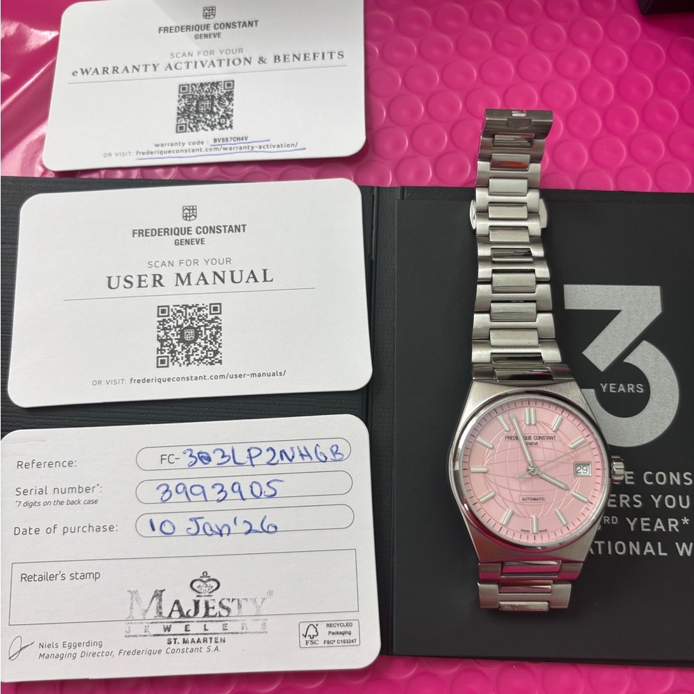 Frederique Constant Stainless Steel Watch - Pink Dial NWT